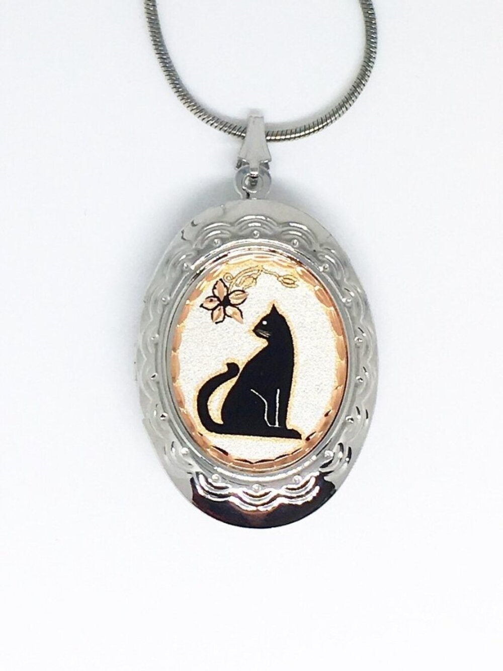 Black cat locket necklace